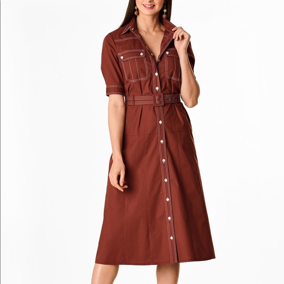 NWOT POPLIN BELTED SHIFT SHIRTDRESS - Picture 1 of 9
